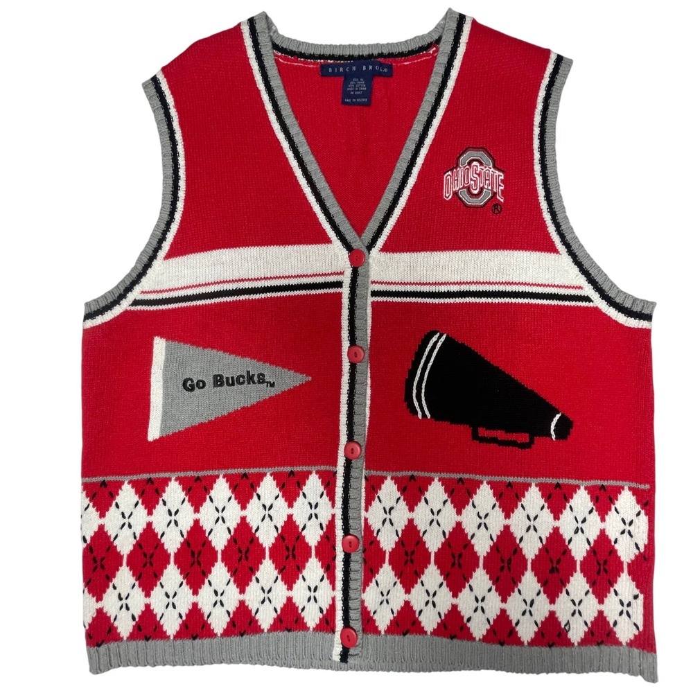 Birch Brothers Vintage Ohio State Embroidered Argyle Sweater Vest Women's XL